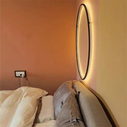 Designer Modern Black Gold Circle LED Wall Lamp for Bedroom Background Living Room Corridor Decor Light with Plug Nordic Sconce