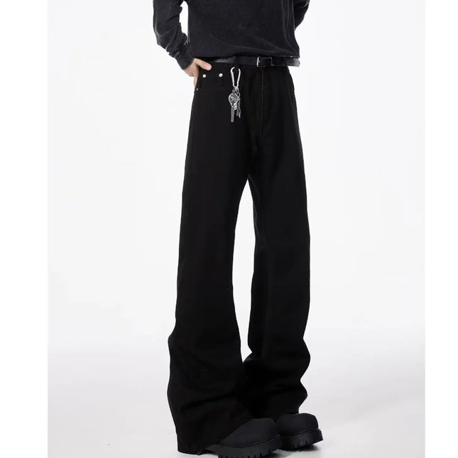 American basic washed black micro flared jeans men's stretch straight leg solid color slim fit straight leg versatile pants