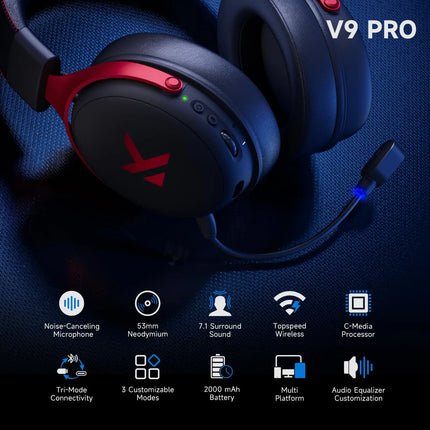 MCHOSE V9 Pro Gaming Headset Wireless 7.1 Channel Surround Sound Three Mode Low Latency Noise Canceling Mic for PS5 PC SWITCH