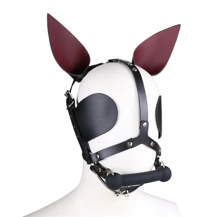 BDSM Fetish Leather Harness Head Piece Hood Mask With Silicone Bone Mouth Gag Ears Eye Shade Bit Blindfold For Pony Pet Cosplay