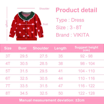 VIKITA Girls Xmas Red Green Cardigans Teenagers Heart Shape Print Adorable Cozy Stylish Warm Sweaters Girls Outwear Gift Outfits