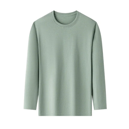 Men's Solid Color Round Neck Cotton Long Sleeved T-shirt Summer Comfortable Top