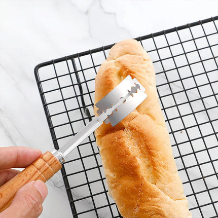 1PC Curved Bread Slicer with Wooden Handle Stainless Steel Dough Dividing Shaping Knife for Baking