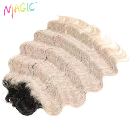 Magic Synthetic Hair Extensions 24inches 3PCS Body Wave Hair Bundles Ombre Blonde Color Tresses Fake Hair Accessories Cosplay