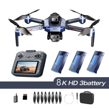 Drone 4K HD GT8 Camera Obstacle Avoidance Aerial Photography Brushless Drone with Screen Foldable RC Drone Quadcopter RTF