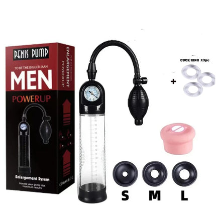 Men's Vacuum Penis Pump-Manual Enlargement Trainer with Silicone Sleeves, Enhanced Erection, Safe Suction, Adult Sex Toy for Men