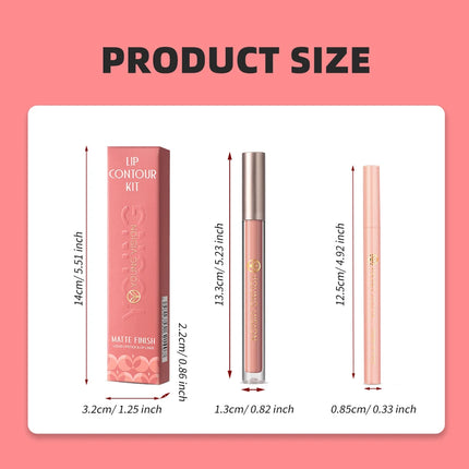 YOUNG VISION Lip Glaze + Lip Liner set liquid Lip Liner Waterproof non-stick cup Moisturizing easy color 12 color lip gloss