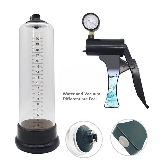 Penis Enhancement Pump Dual Water Air Function Cock Extender Enlarger Hercules Cup with Watch Pressure Gauge Sex Toy Man