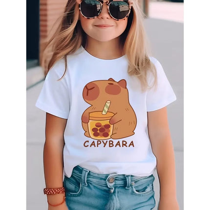 New Summer Trendy Capybara Printed Children's T-shirts Cotton Fashion Boys Girls Short-sleeved Kid Clothing Half-sleeved Tee Top