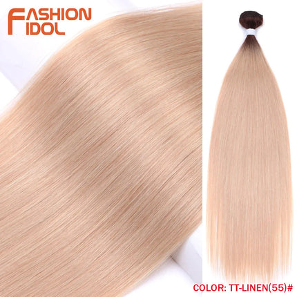 FASHION IDOL 26 inch Yaki Straight Hair Extensions Salon Synthetic Hair Bundles High Temperature Fiber Ombre Blonde Fake Hair
