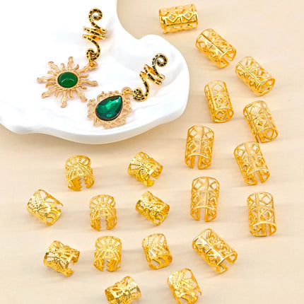 22pcs Golden Mixed Dreadlocks Set Street Party Little Braid Accessories For Women Braids Mixed 6 Patterns Hair Rings