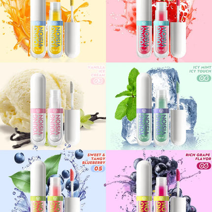 YOUNG VISION 6-Color Refreshing Fruit Flavored Moisturizing Lip Oil Set Colorful, Hydrating, and Moisturizing Lip Gloss