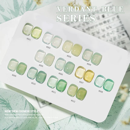 MN 12ML 1-12PCS Chinese Style Turquoise Gel Nail Polish 2026 New Ice Transparent Green Jelly Gel Polish Yellow Green Nails