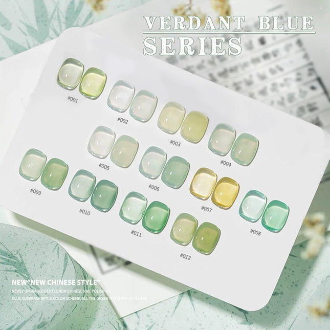 MN 12ML 1-12PCS Chinese Style Turquoise Gel Nail Polish 2026 New Ice Transparent Green Jelly Gel Polish Yellow Green Nails