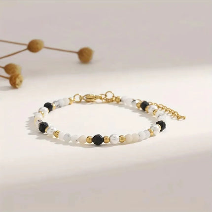 Muliti-color 3mm Faceted Nature Stone Beaded Bracelet For Women Shiny Stainless Steel Square Spacers Exquisite Party Gift