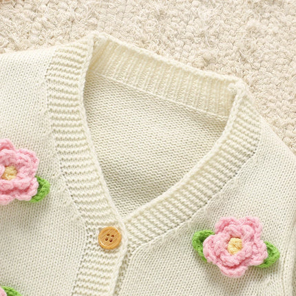 1-3Y Baby Girls Sweaters Cardigans Cute Floral Knit Toddler Kids White Jackets Tops 1-3Y Long Sleeve Button Up Infant Chid Coats