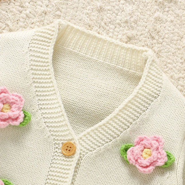 1-3Y Baby Girls Sweaters Cardigans Cute Floral Knit Toddler Kids White Jackets Tops 1-3Y Long Sleeve Button Up Infant Chid Coats