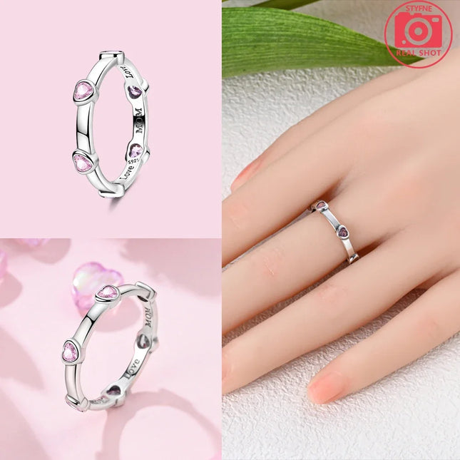 Original Romantic Heart-shaped White Zircon Shell Bowknot Rings 925 Sterling Silver  Women Jewelry Valentine's Day Birthday Gift