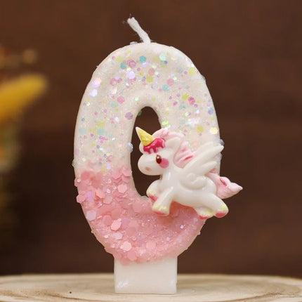 Happy Birthday Candles Pink Unicorn 4 Year Baby Candle Decoration For Cake Glitter Birthday Candle Party Anniversary Decorate