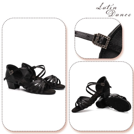 HROYL Girls Latin Dance Shoes Children Ballroom Tango Salsa Party Dancing Shoes Ladies Soft Sole Low Heels 3.5cm Training Shoes