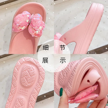 Bling Butterfly Girls Princess Slippers Summer Solid EVA Waterproof Children Flip Flops Fashion Soft Bottom Kids Beach Slippers