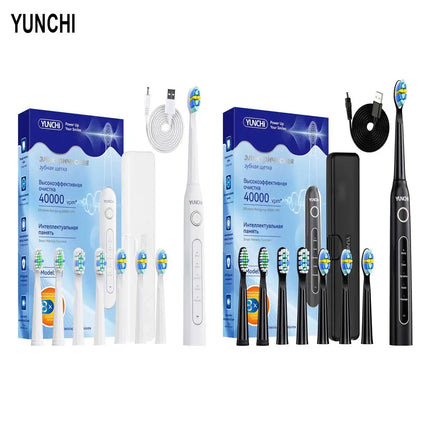 YUNCHI ultrasonic electric toothbrush with 5 operation modes and 40000 high-frequency vibrations.USB charging, waterproof