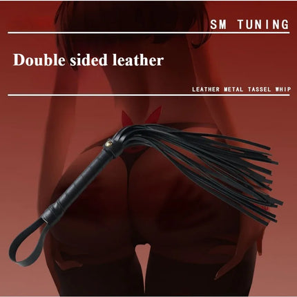SM Leather Whip for Punishment Spanking Double-Sided Faux Leather Flogger Couple Flirting SP Tool Adult BDSM Sex Accessory
