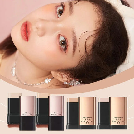 Foundation Stick High Coverage Concealer Stick With Big Brush 2 In 1 Moisturizing Face Waterproof BB Cream Korean Makeup Base