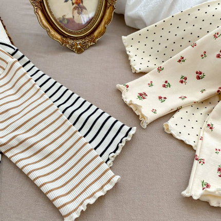 New Baby Long Sleeve T Shirt Girls Cotton Casual Tees Infant Ruffled Versatile Shirts Kids Floral Striped Bottoming Tops
