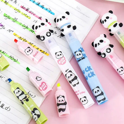3 in 1 Cute Panda Highlighter Pen Creative Colorful Marker Pen Multifunction 3 Layer Splicing Diy Color Ledger Pen School Office