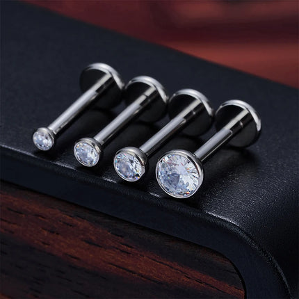 10Pc/50Pc G23 Ttianium Labret Ear Lip Stud Jewelry Square CZ Stone Cartilage Tragus Earring Tongue studs Threaded Body Jewelry