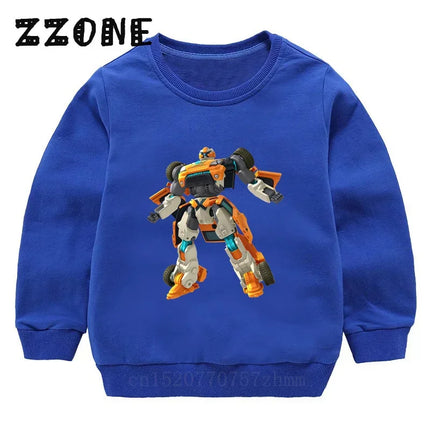 Kids Sweatshirts Tobot Evolution Transformer Robot Car Print Funny Children Hoodies Casual Baby Pullover Tops Girls Boys Clothes