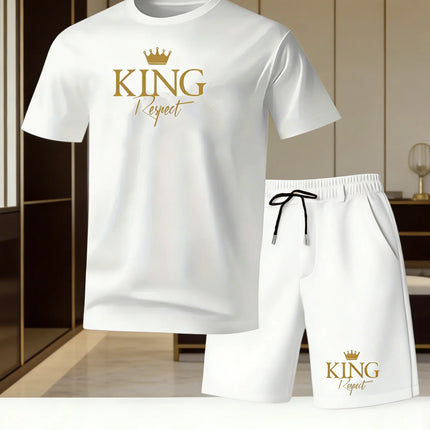 Men's Summer Casual Sportswear Round Neck Short Sleeved T-shirt Shorts 2-piece Set Men's Short Sleeved T-shirt and Shorts Set
