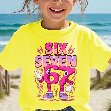 Summer Fashion Girl Short-sleeved Children's T-shirt 67 Cartoon Pattern, Printed, Casual Style, Universal Fit Top