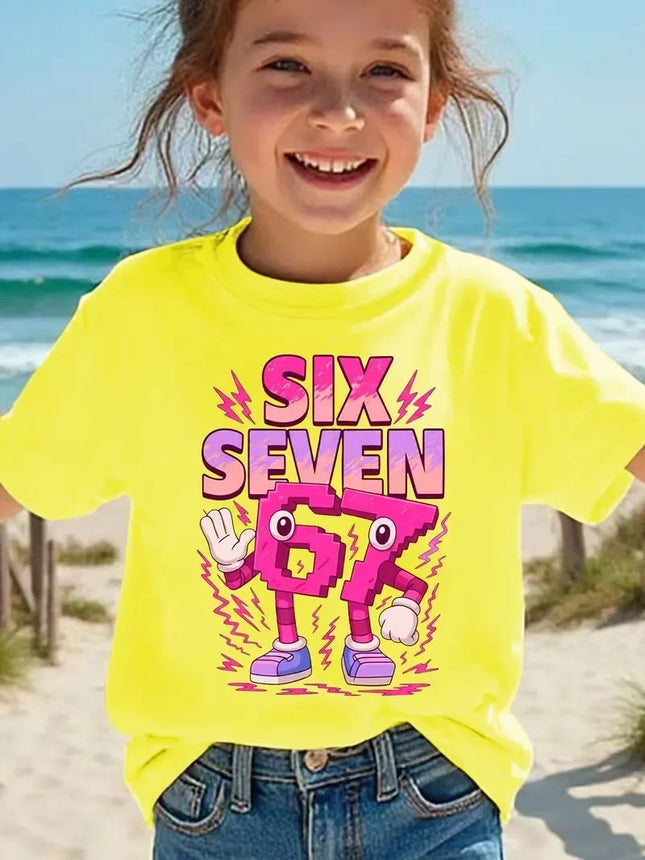 Summer Fashion Girl Short-sleeved Children's T-shirt 67 Cartoon Pattern, Printed, Casual Style, Universal Fit Top