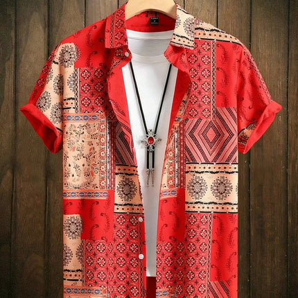 2026 Men's Summer Fashion Printed Short-Sleeve Shirt, Retro Trendy Lapel Shirt for Men, Hawaiian Beach Casual Top, Sizes XS-5XL