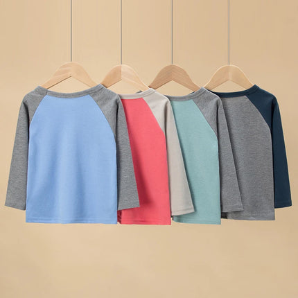 1/4 Pack 2025 New Spring and Autumn Children's Color-Block Long-sleeved T-shirt for Boys and Girls Casual Joker T-shirt