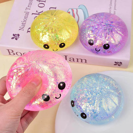 Viral Hidden Design 1-4Pcs Glitter Bead Dumpling Squishy, Blind Box with Box, Realistic Bun & Dumpling Squeeze Toy, Stress Relie