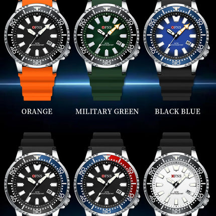 OFNS High Quality Fashion Men's Quartz Watch Calendar Luminous Display 50M Waterproof Luxury Watches Rubber Strap Men's Watch