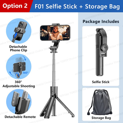 TOKQI Selfie Stick Tripod Phone Stand Portable Mini Tripod with Wireless Bluetooth for Android and Iphone Cell phones Shoot Vlog
