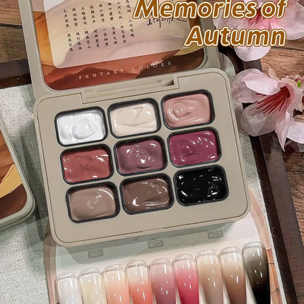 9-colors Memories of Autumn patter glue smudges canned high saturation popular semi-solid nail polish glue-Yi Qiu Ci