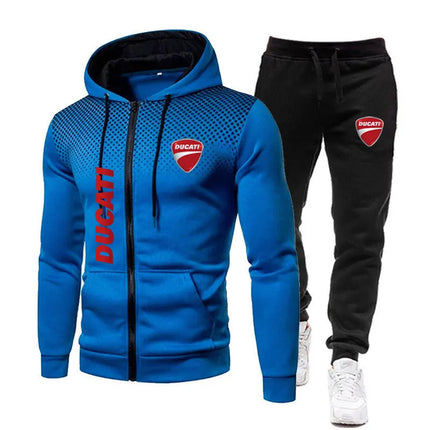 Men's sets Ducati logo print fashionable casual outdoor Spring zippered hoodie sweatshirt sport pants for motorcycle enthusiasts