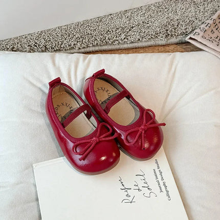 2024 Spring&Autumn Children's Little Leather Shoes for Girls Korean Girls' Soft Sole Bow Anti Slip Fashion Princess Single Shoes