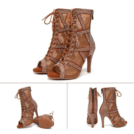 SWDZM Women Dance Boots Full Rhinestone Jazz Latin Dance Shoes Shining Dancing Boots Sexy Thin Heels Women Ladies Dancing Shoes