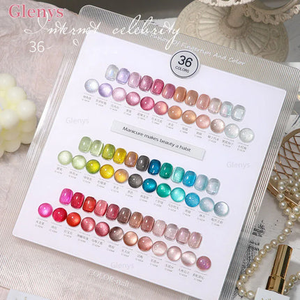 Glenys 36 color cat's eye nail polish gel polishing set with color card semi permanent UV LED varnish gel series nail polish set