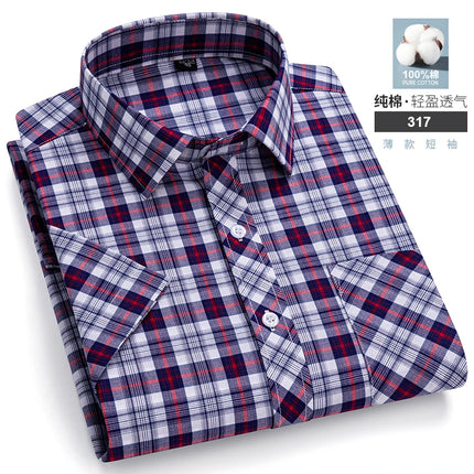 2026 Summer Cotton Plaid Short Sleeve Shirts For Men Plus Size Regular Fit Classic Young  England  Style Shirts Man's Clothing