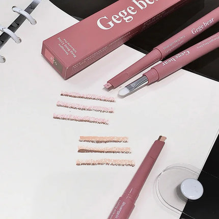 Double Ended Lying Silkworm Pencil 2 in1 Highlighter Nude Lower Eyelid Contour Aegyo-sal Eyeliner Makeup Stick with Detail Brush