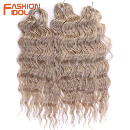 FASHION IDOL 24" 3pcs Deep Wave Curl Hair Synthetic Water Wave Braiding Hair Extensions Ombre Rainbow color Twist Crochet Hair