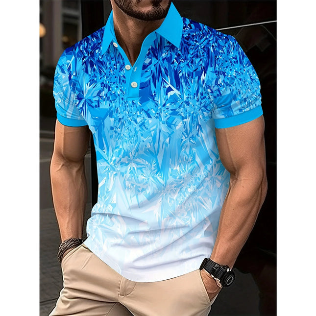 Men's Fashion Polo Shirt with Irregular Diamond Pattern, 3D Digital Print Casual Versatile Outdoor Short Sleeve Top.