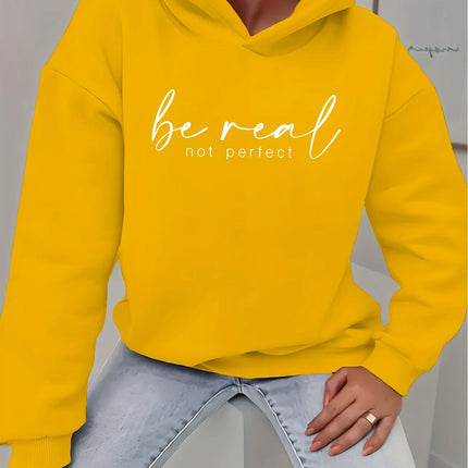 Women's autumn and winter warm and loose casual NOPE not today printed suede long sleeved hooded sweatshirt